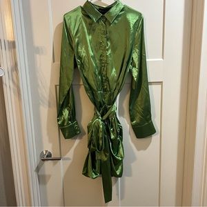 Satin Ruched Shirt Dress